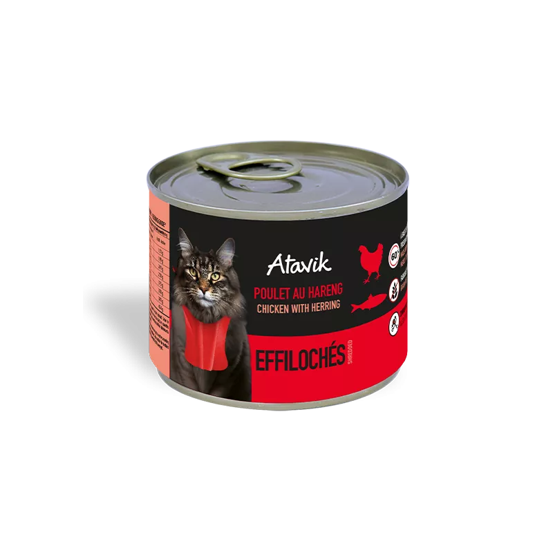 Effilochés Émincés de Poulet au Hareng pour chat – 200g Effilochés Émincés de Poulet au Hareng pour chat – 200g