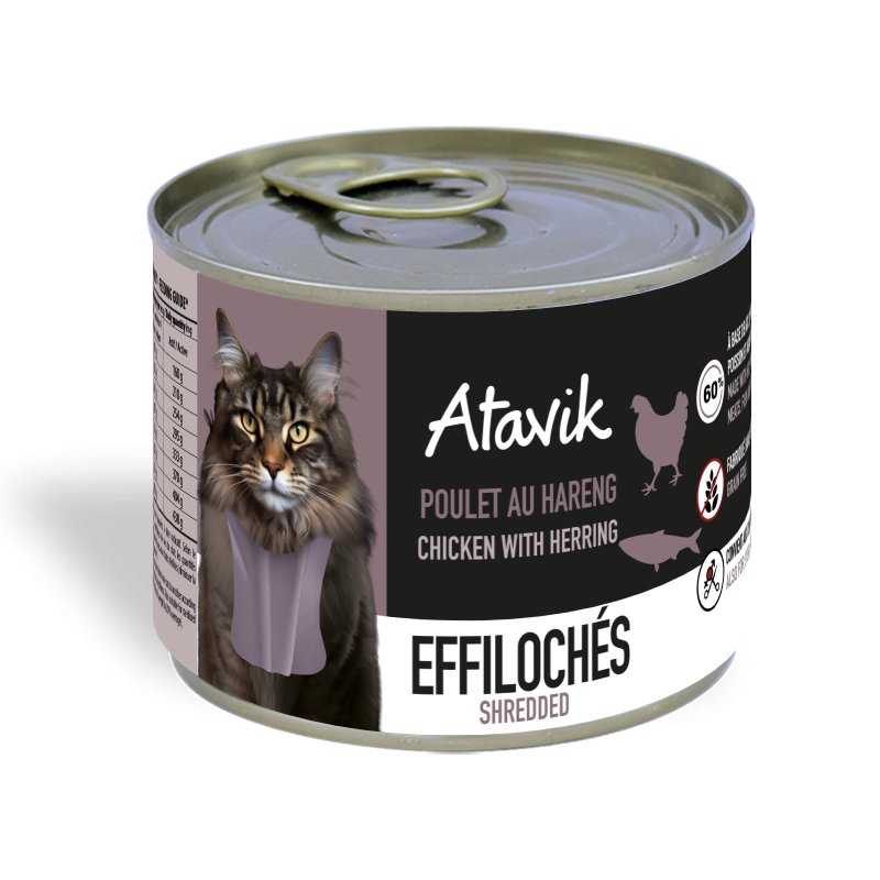 Effilochés Émincés de Poulet au Hareng pour chat – 200g